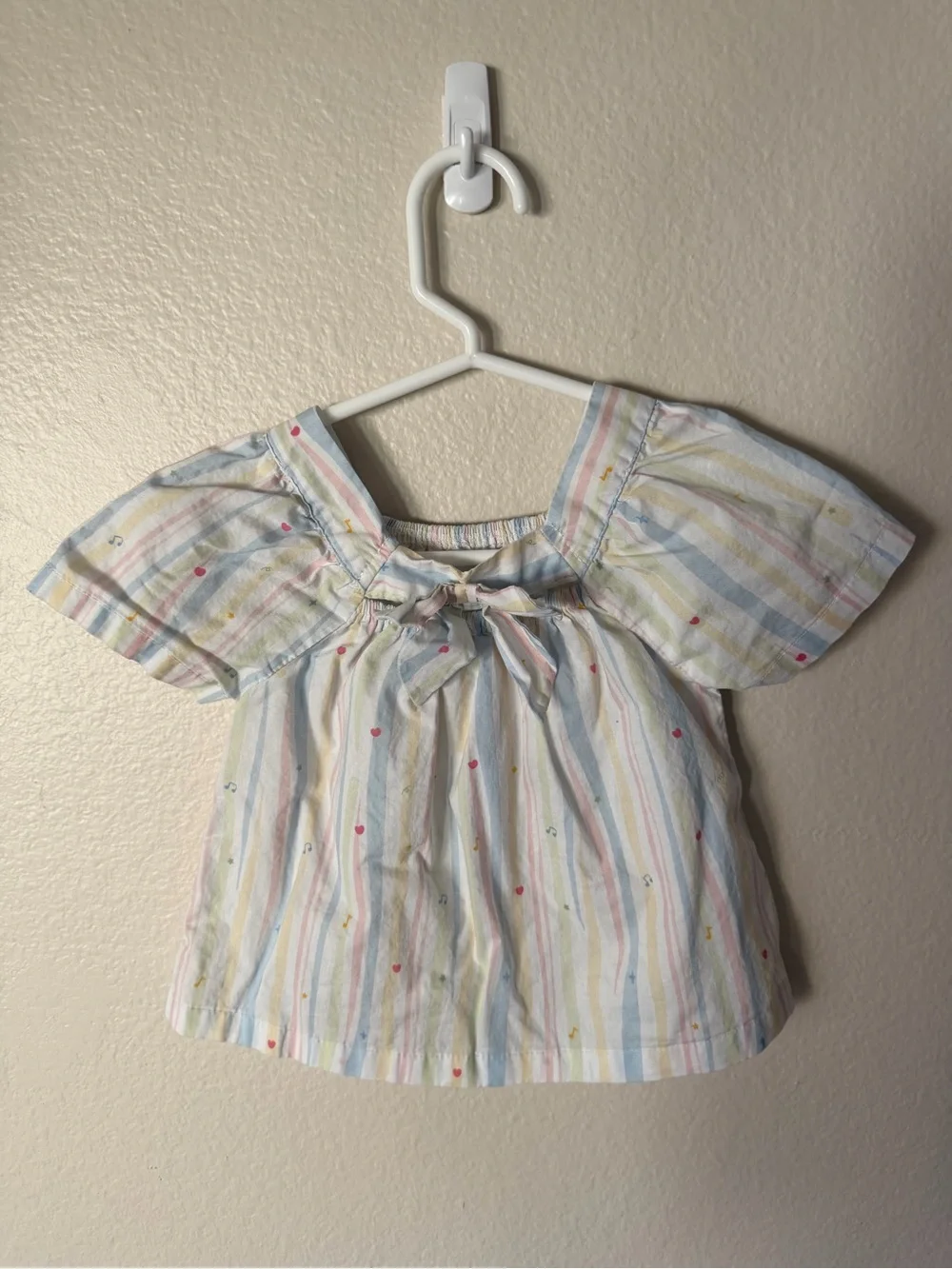 Toddler Pastel Stripe Puff Sleeve Top - White